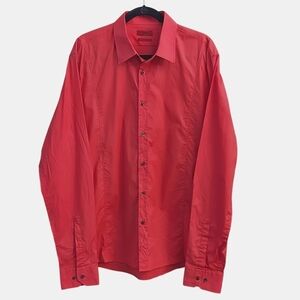 HUGO by Hugo Boss Slim Line Button Down Long Sleeve Coral Dress Shirt
